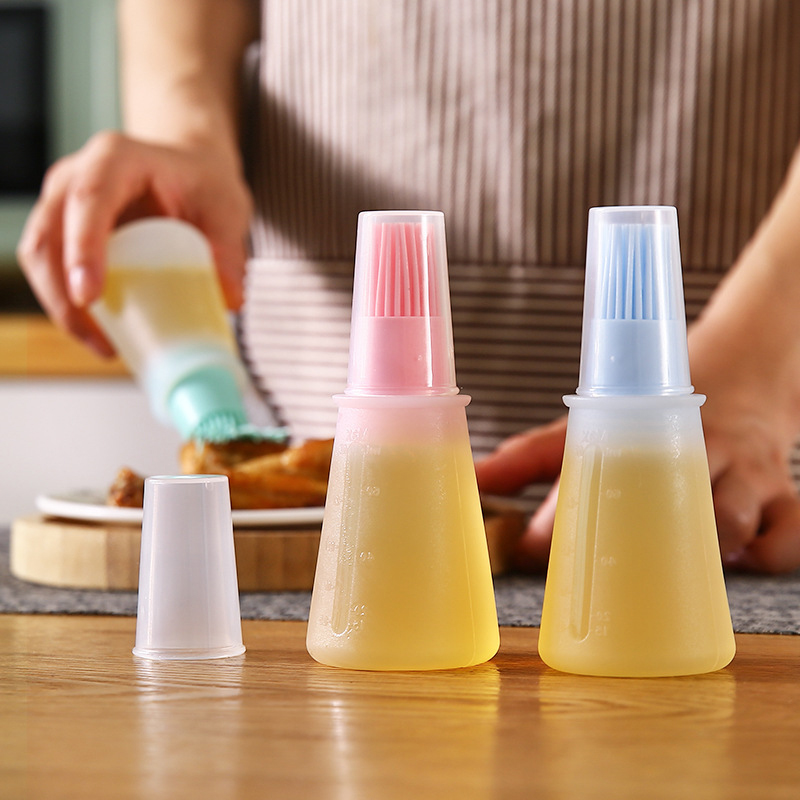 BBQ Silicone Charcoal Grill Oil Brush with Cap Heat Resistant Basting Oil Bottle Brush Kitchen Barbecue Baking Tool