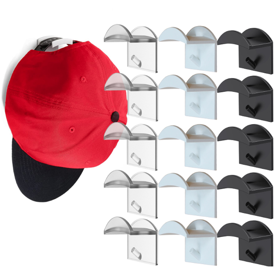 4pcs Hat Holder Sticky Wall Mount Hook for Baseball Cap Casual Hat Storage Box No Drilling Paste Portable Door Closet Hanger