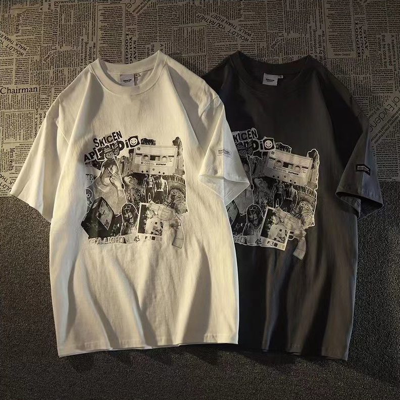 Retro American couple short sleeved T-shirt summer men and women tide  oversize loose half sleeve T-shirt y2k top