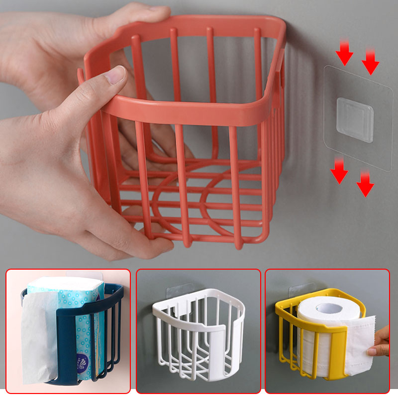 1Pc Punch-Free Toilet Paper Shelf Bathroom Kitchen Tissue Box Wall-Mounted Sticky Paper Storage Box Toilet Paper Holder Sale