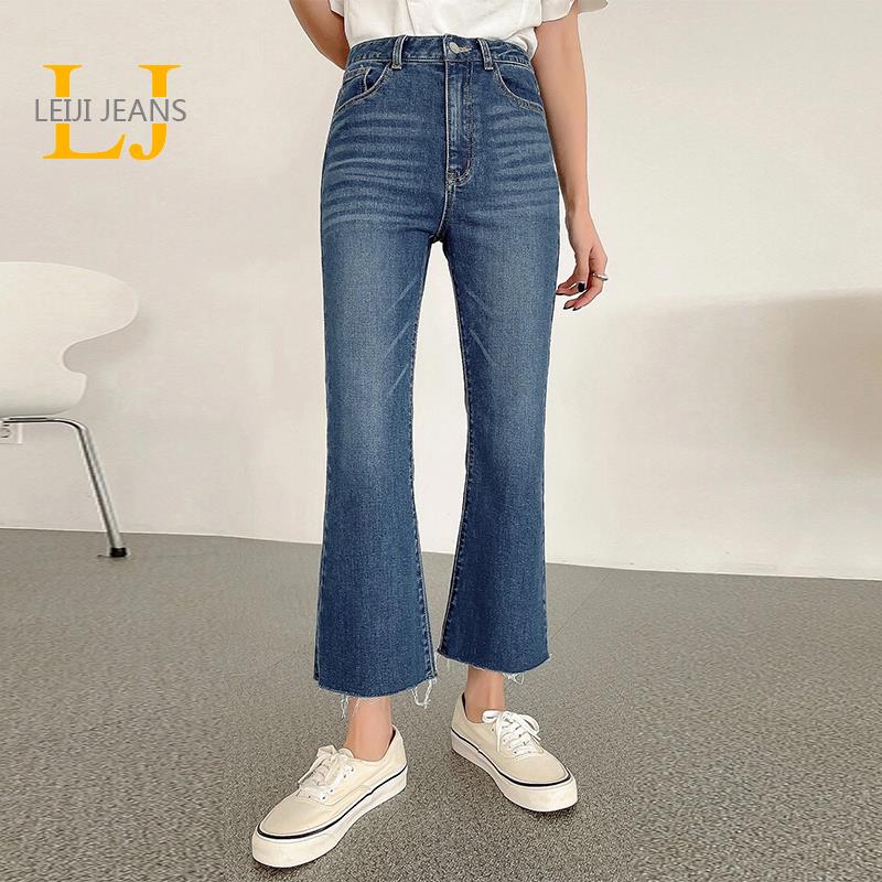 LEIJIJEANS  Summer Curve Size 5XL 6XL 100kgs  Vintage High Waist Capri Length Flared Women Stretch Jeans For Woman