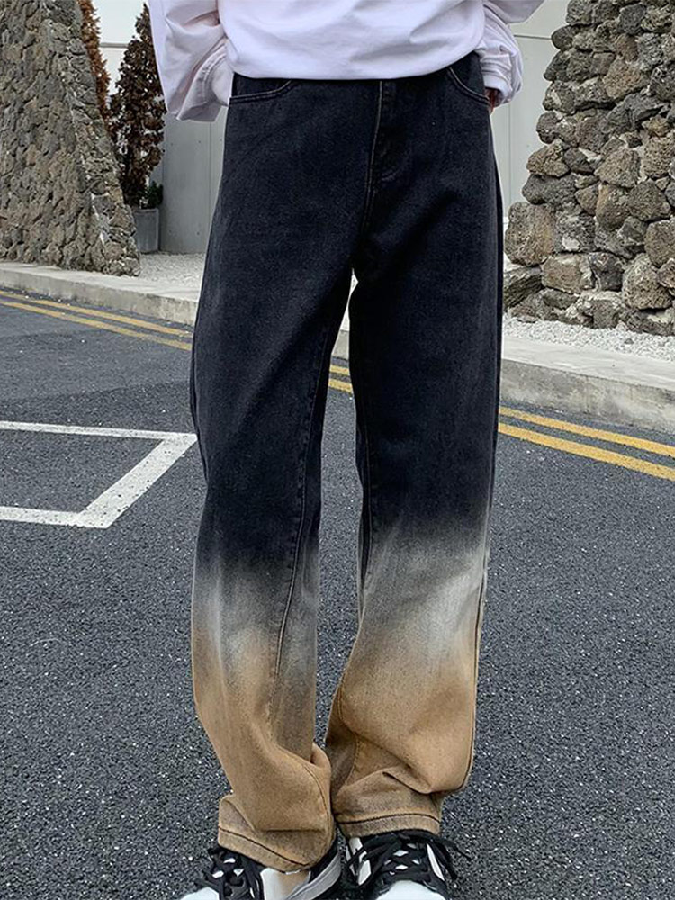Women Gradient Color High Waist Jeans  Summer  Straight Baggy Pants Street Harajuku Vintage Wide Leg Denim Trousers