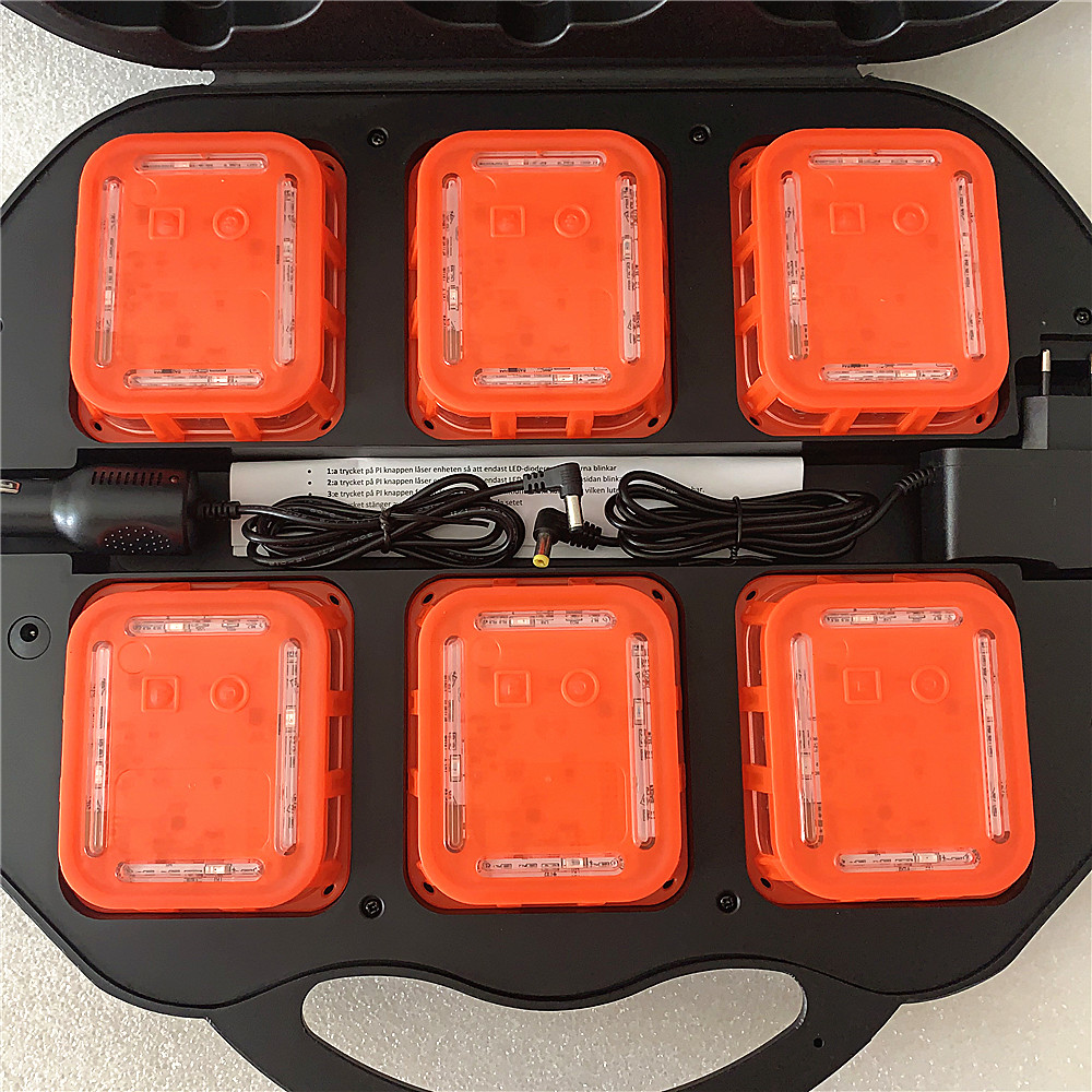 Rechargeable 6-packs LED Traffic Emergency Warning Light， Interlligent ICS Safety Square LED Road Flare， Runway Alert