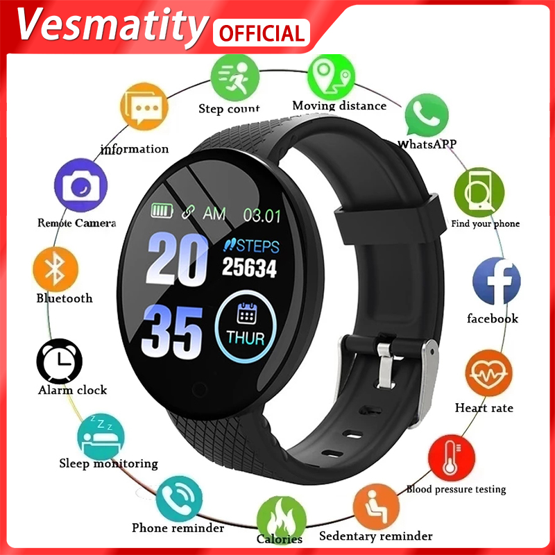 For Apple Huawei Xiaomi D18 Smart Watch Touch Men Women Blood Pressure Heart Rate Monitor Fitness Waterproof Smart Bracelet