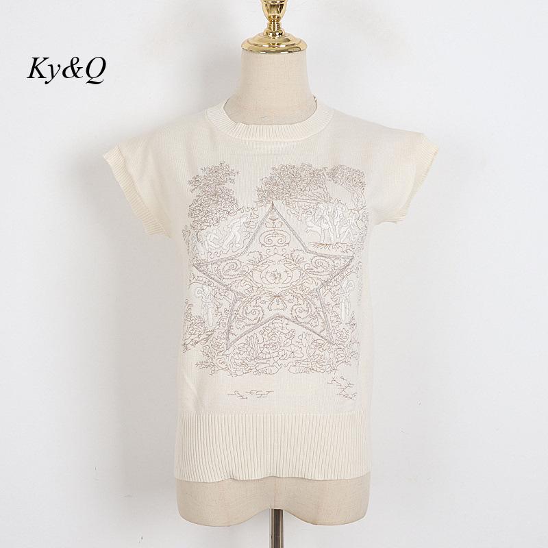 Star Embroidered Sleeveless Knitted Sweater Female  Retro Designer Vest Women's Summer White Tank Top