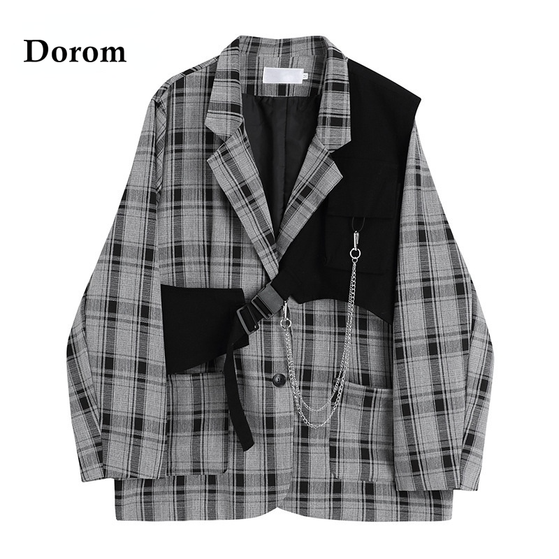Vintage Plaid Jacket Women  Style V-neck Elegant Double Breasted Blazer Female Streetwear Harajuku Long Sleeve Suit Coat