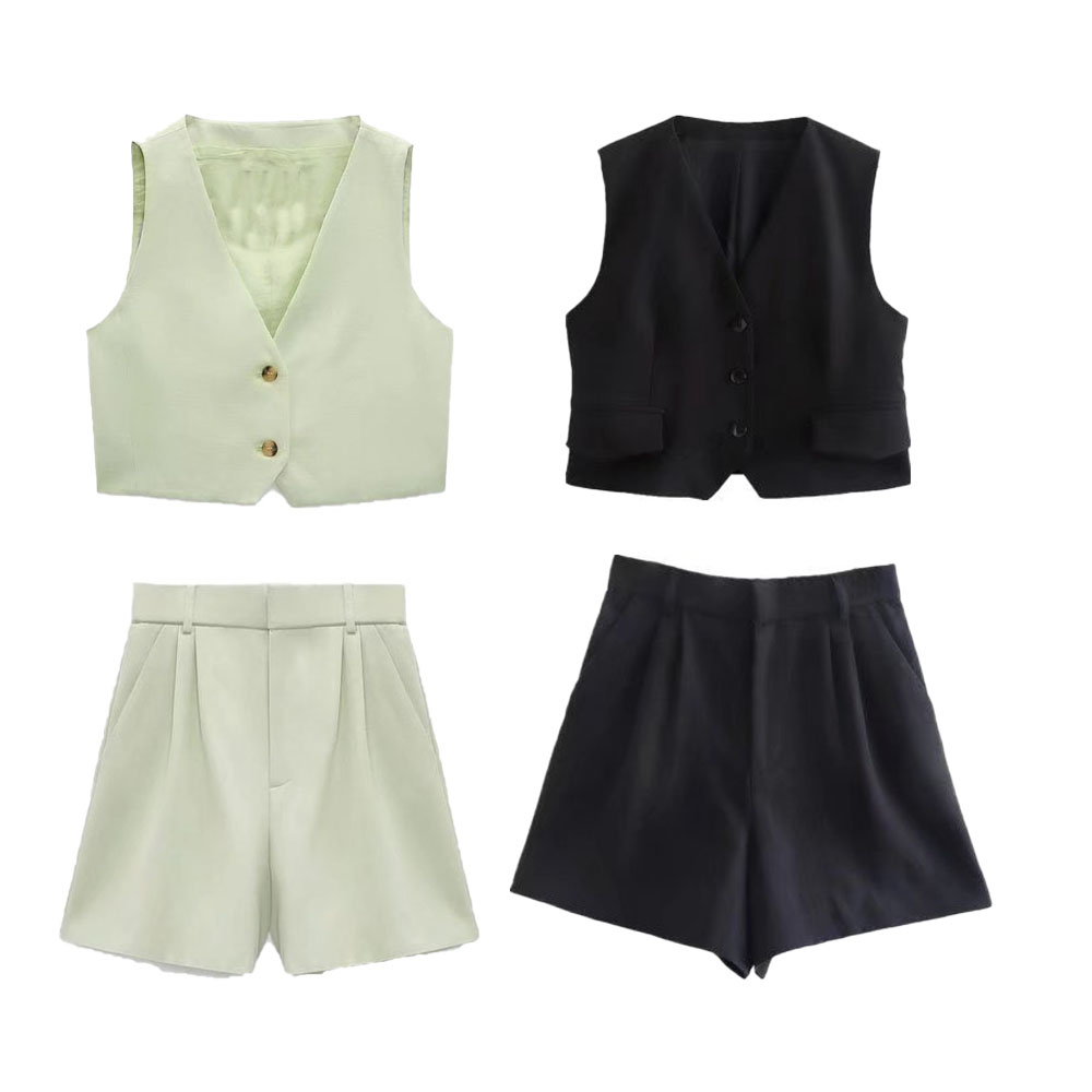 Zach AiIsa spring and summer women's  all-match simple vest jacket + temperament high waist casual straight shorts