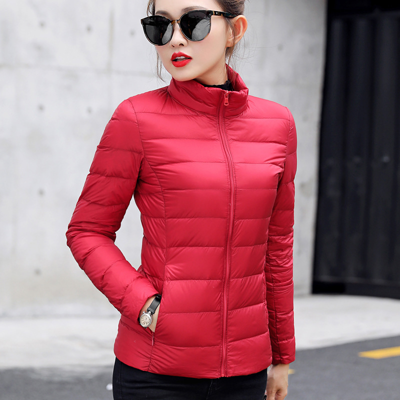 Light Duck Down Puffer Coat Women  Autumn Coats Warm Duck Down Female Casual Jacket Stand Collar Pocket Lady Slim Jacket 3XL