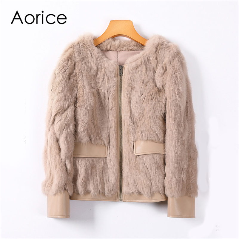 Aorice Real Rabbit Fur Coat Jacket  Ins Winter Lady Female Rex Rabbit Fur Coats Parka Jackets Z20029
