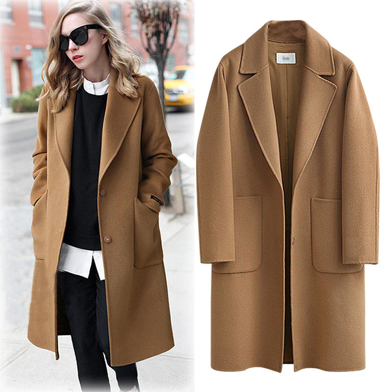 Women's Casual Woolen Coat Spring Autumn Large Size Loose Blend Winter Jacket Long Sleeve Wool Overcoats 5XL W384