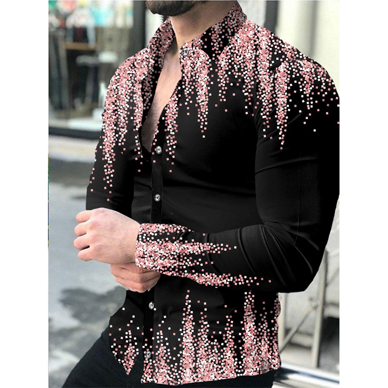   Pink 3d Print Shirts for Men Shirts Single Breasted Shirt Casual Long Sleeve Tops Men's Clothing Cardigan