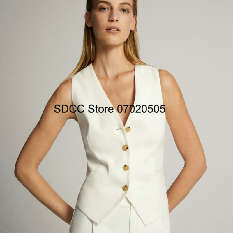 Women's Vest Casual Slim Fit Solid Color V-Neck Linen Sleeveless Jacket Single Breasted  Coats