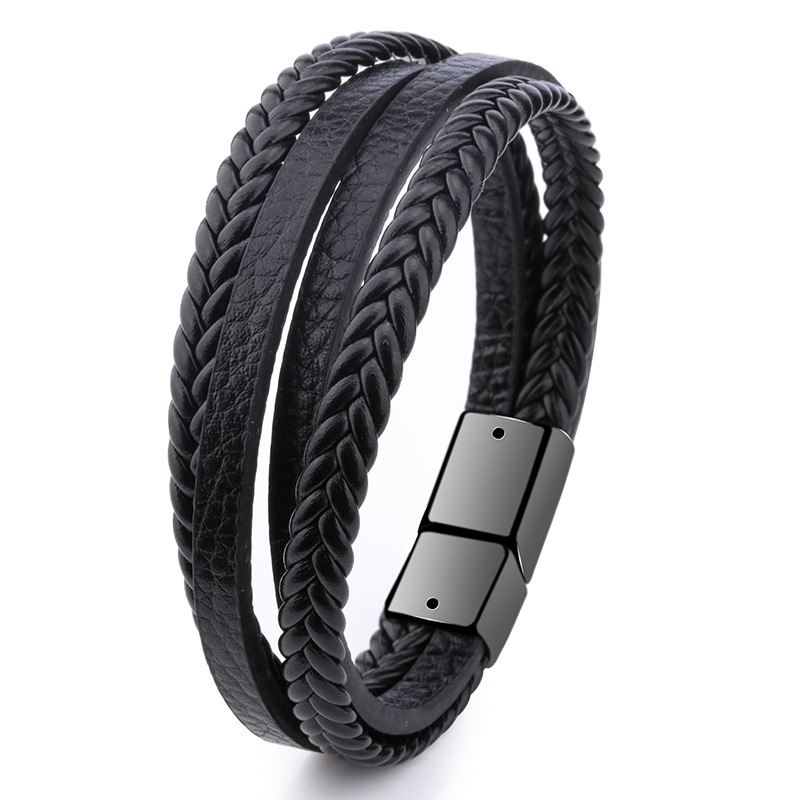 Men Bracelets Vintage Multilayer Leather Braid Bangles Handmade Rope Wrap Bracelets Male Gift Jewlery