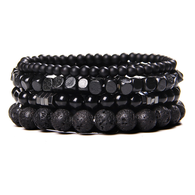  Natural Stone Beads Men Bracelet Multilayer Black Lava Onyx Beads Charm Punk Bracelet Bangles Women Jewelry Couples Gift