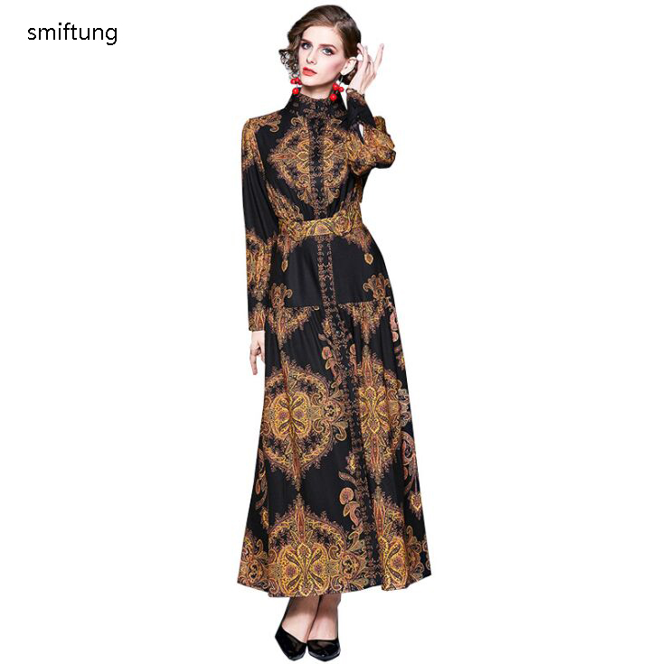 wholesmiftung spring  dress / Vintage long casual dress / court style printing long sleeve dress