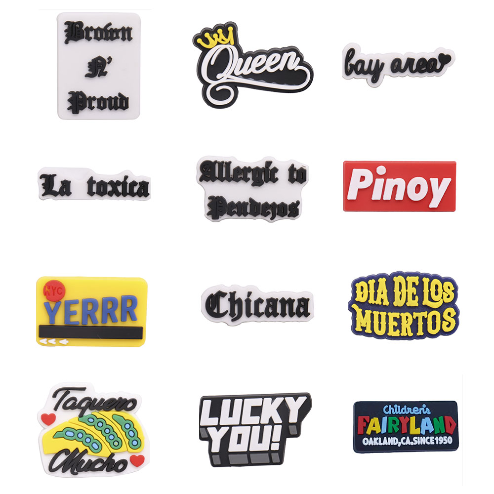 Letters 1Pcs Lucky You Queen Garden Shoe Charms Fit wristbands Shoe Decor Buckle Clog Croc Jibz DIY Shoe Sandals X-Mas Gift