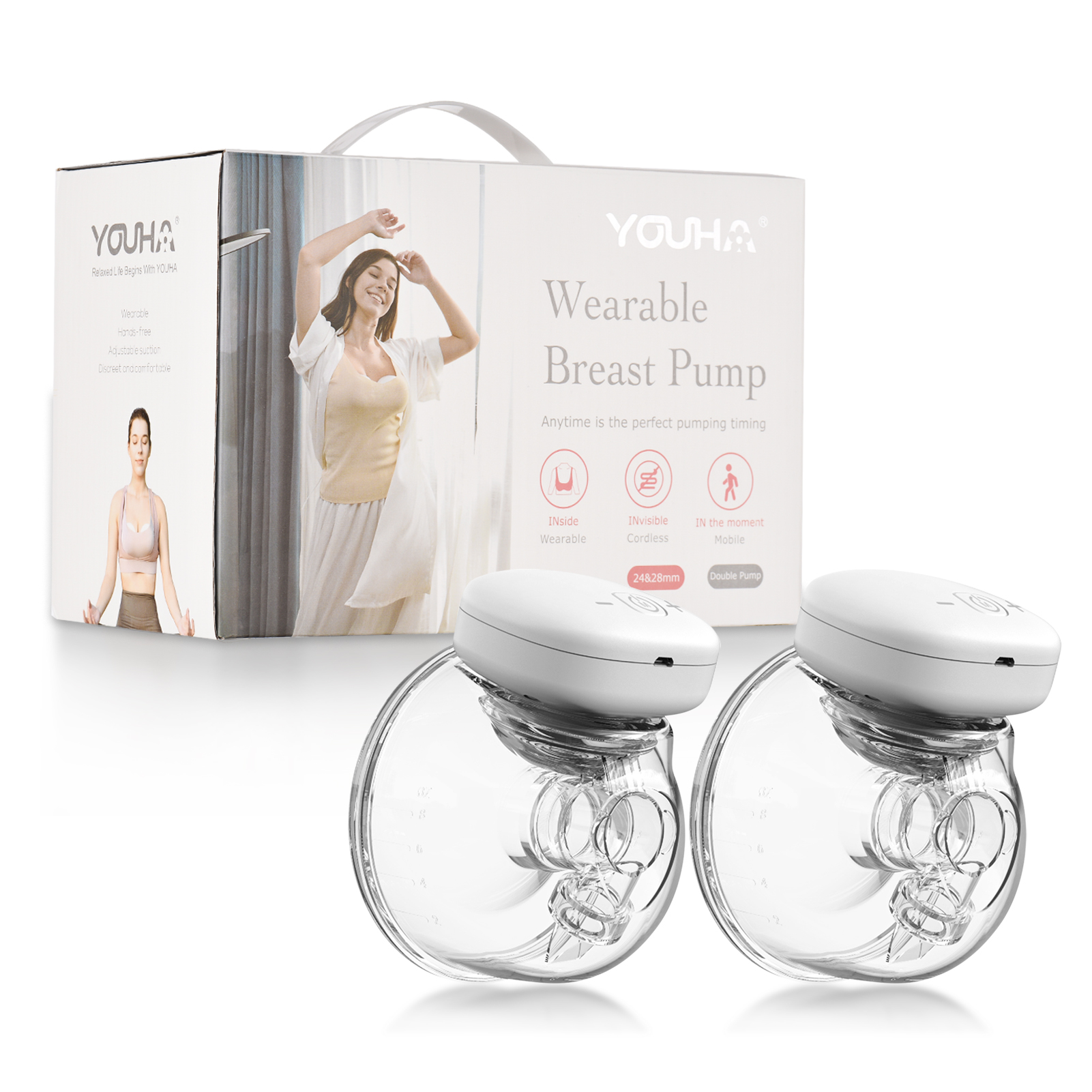 YOUHA Electric Breast Pump Hand Free Baby bottlePortable Wearable BPA-free Comfort Breastfeeding Milk Extractor Baby Accessories