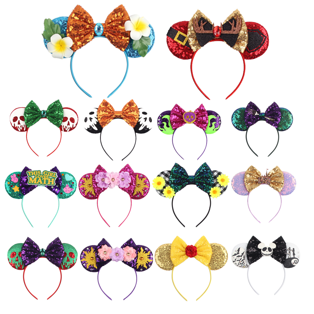 Mickey Mouse Ears Headband  Pretty Princess Girls Birthday Party Cosplay Hairband Flowers Sequin Bow Hair Accessories