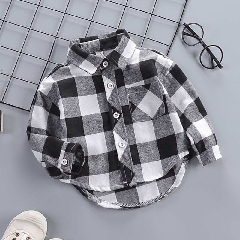 IENENS Toddler Baby Shirt Thin Clothes Spring Clothing Infant Boy Plaid Cotton Tops 1 2 3 4 Years Kids Long Sleeves Shirt