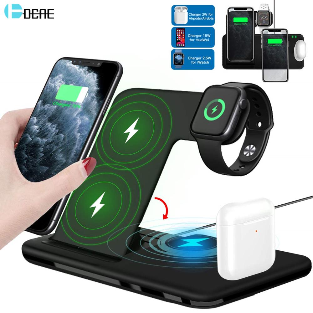 15W Qi Fast Wireless Charger Stand For iPhone 11 12 X 8 Apple Watch 4 in 1 Foldable Charging Dock Station for Airpods Pro iWatch