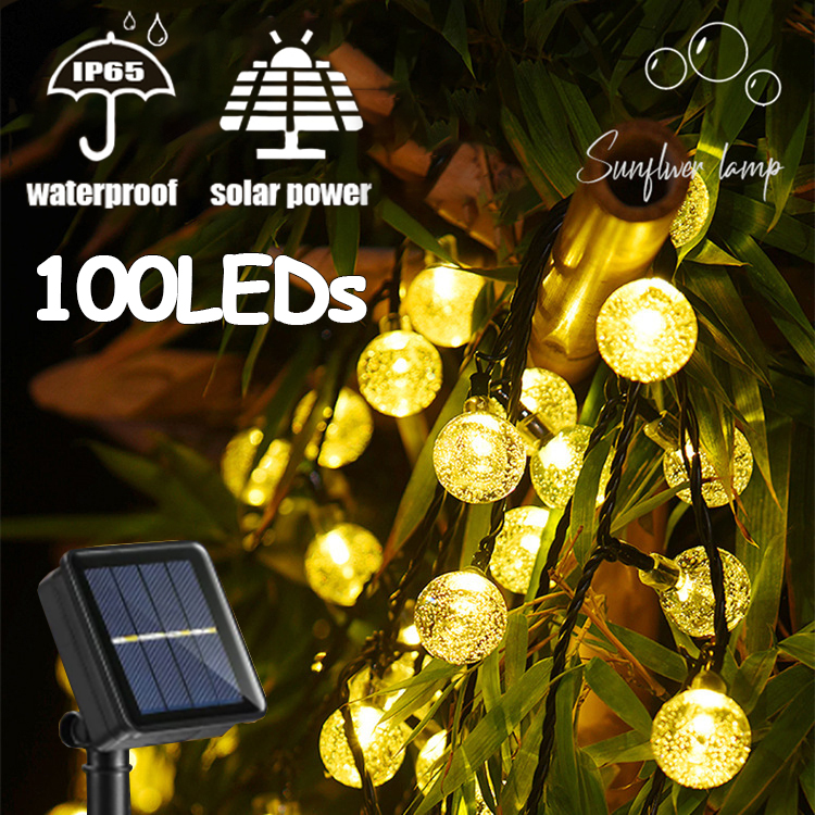 Solar String Lights Outdoor 100 LED Crystal Globe Lights Waterproof Solar Festoon Fairy Light for Garden  Party Decor
