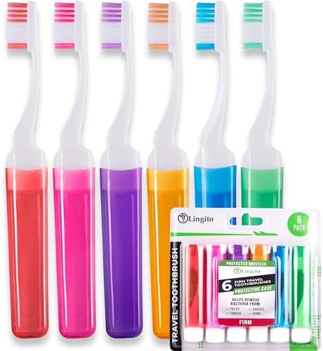 Lingito Travel Toothbrushes Firm, Mini Toothbrush with Toothbrush Cover, Camping Toothbrush, Travel Size Toothbrush with Toothbrush Case Portable Toothbrush, Adults Travel Toothbrush Kit (6 Pack Firm)