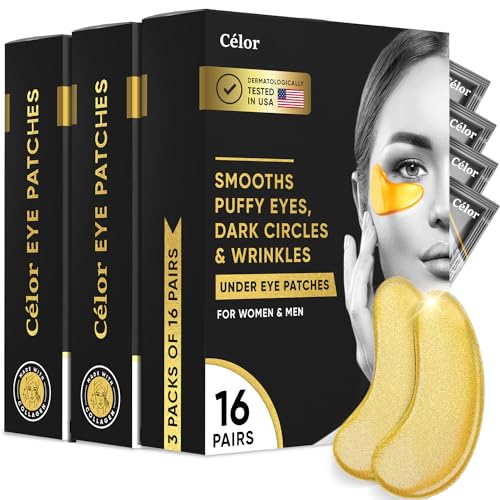 Skin Care Under Eye Patches, Golden Under Eye Masks for Dark Circles and Puffy Eyes, Eye Mask with Amino Acid, Irish Sea Moss & Collagen, Spa Eye Masks for Face Care, Beauty & Personal Care - 48 Pairs