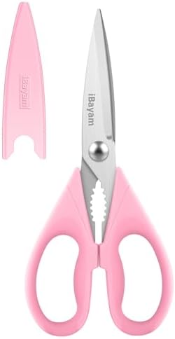 iBayam Kitchen Scissors All Purpose Kitchen Shears 8.5" Cooking Scissors with Sheath, Pink Kitchen Accessories, Household Appliances Home Essentials, Kitchen Gadgets Utensils, House Decor