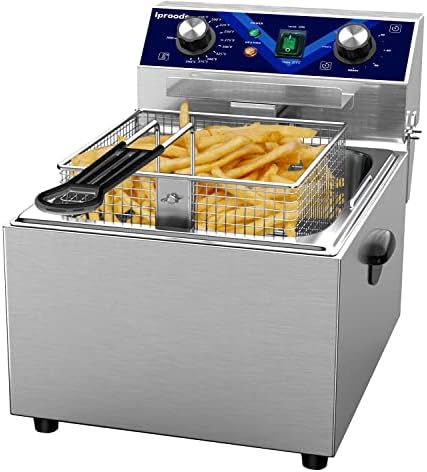 Electric Deep Fryer with Basket and Lid, Stainless Steel 10.5QT Frying Machine for Commercial and Home Kitchen, with Temperature and Timing Adjustable, 110V 1800W (10.5QT)