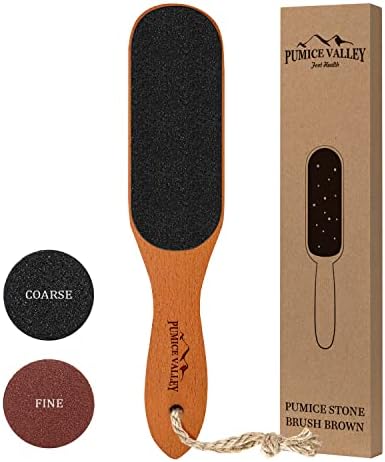 Pumice Stone Foot File - Wooden Pedicure Feet Scrubber with Handle for Callus, Dry, and Dead Skin Removal - Heel Scraper for Feet, Hands, and Body - Foot Filer for Use in Shower