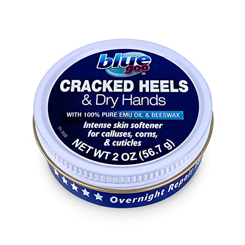 Blue Goo CRACKED HEELS & DRY HANDS Skin Softener for Dry Feet, Hands, Hydrating and Smoothing, Moisturizer, Dryness Relief, 2 Ounce, made with 100% PURE EMU OIL