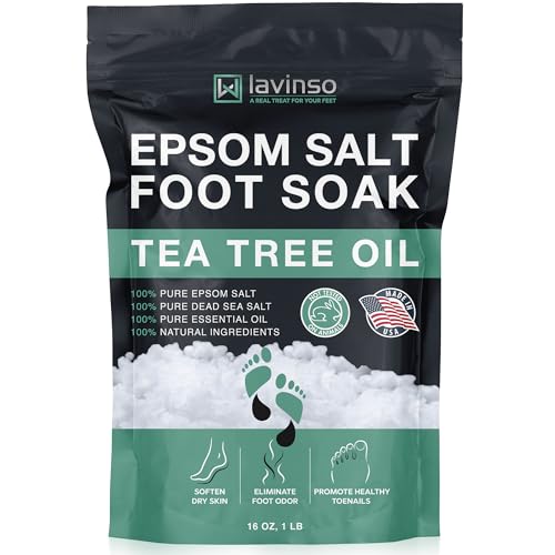 Tea Tree Oil Foot Soak with Epsom Salt - Made in USA - for Toenail Health, Athletes Foot, Stubborn Foot Odor, Softens Calluses & Soothes Sore Tired Feet - 1 LB