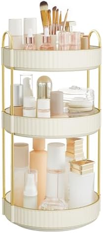 SONGMICS Makeup Organizer, 3-Tier Round Rotating Skincare Organizer Countertop, Customizable, Toiletries Vanity Organizer, Lazy Susan, Christmas Gift, Cloud White UJKA011W01