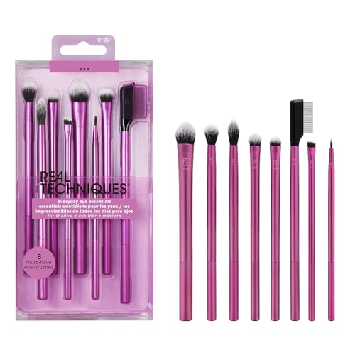 Real Techniques 8 Piece Everyday Eye Essentials Makeup Brush Set, Eye Brushes For Eye Liner, Eyeshadow, Brows, & Lashes, Travel Friendly, Gift Set, Stocking Stuffer, Cruelty-Free & Vegan