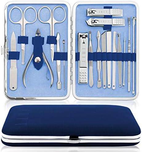 ENTT 18 Pcs Pedicure Kit Manicure Set - Grooming Kit for Men, Women - Premium Case & Carbon Steel Tools - Professsional Tool Kit - For Travel, Home, Spa, Salon - Gift for Him, Her (Blue Case)