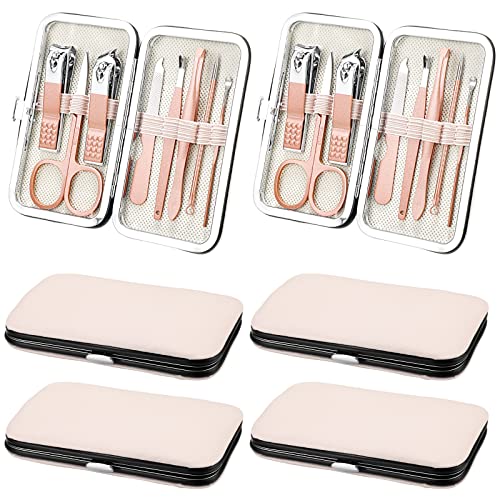 Hanaive 6 Set Manicure Set Nail Clippers Pedicure Kit 48Pcs Stainless Steel Grooming Kit 8 in 1 Professional Nail Care Tools with Luxurious Travel Case for Men Women Nail Care(Rose Gold)