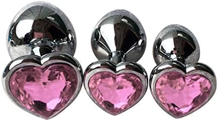 3Pcs Set Luxury Metal Butt Toys Heart Shaped Anal Trainer Jewel Butt Plug Kit S&M Adult Gay Anal Plugs Woman Men Sex Gifts Things for Beginners Couples Large/Medium/Small,Pink