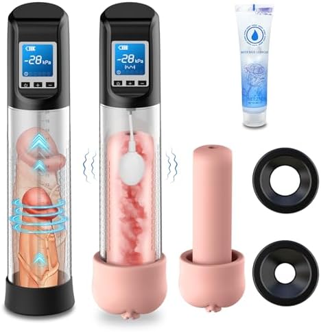 Electric Vacuum Vibrating Penis Pump - 6 Suction & 9 Vibration Intensities with Pocket Pussy, Penis Enlargement Extend Pump with LED Screen, Male Stamina Trainer for Bigger, Stronger Erections