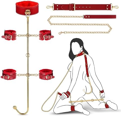 Anal Hook BDSM Sex Bondage - UTIMI Bed Restraint Kit with Adjustable Handcuffs Collar Ankle Cuffs Leather Furniture Restraint Set with Anal Ball | Adult Sex Toys for Couple Foreplay