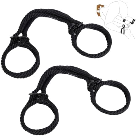Rope Handcuffs Ankle Cuffs 2 Pcs BDSM Bracelets Wrist Cuffs Sex Bondage Restraints Sex Toys Adjustable Handmade Ropes SM Adult for Women Men (Black)