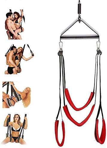 Adult Sex Swing Bondage Restraint BDSM Sex Toy with Steel Triangle Frame Love Slings for Adult Couples with Adjustable Straps (Red, 440lbs)