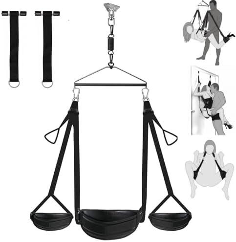 Enhanced Sex Swing for Couples, 360 Degree Spinning Indoor Ceiling Swing 3 in 1 Door Sex Swing & Thigh Sling, Paint Stand Widened Plush Cushion Adjustable Straps, Erotic Sex Toy Bondage Restraints