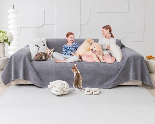 Loiion Couch Covers for 3 Cushion Couch, Gray Cat-Scratch Resistant Sofa Cover –Pets Dogs Friendly Anti Slip Thickened Slipcovers Furniture Protector, Couch Protector for Pets and Kids 150"X71"
