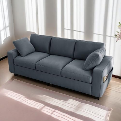 YITAHOME 80" Sofa, Comfy Upholstered Sofa Couch with Extra Deep Seats, Modern 3-Seater Couch Sleeper with Side Pocket, Loveseat for Living Room Apartment Office, Easy Assembly, Grey