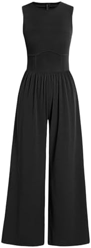 ANRABESS Womens Jumpsuits Dressy Summer Casual One Piece Outfits High Neck Tank Top Wide Leg Pants Rompers Jumper Pockets