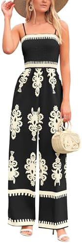 PRETTYGARDEN Women's Summer Boho Jumpsuits One Piece Beach Vacation Outfits Spaghetti Strap Wide Leg Pants Rompers