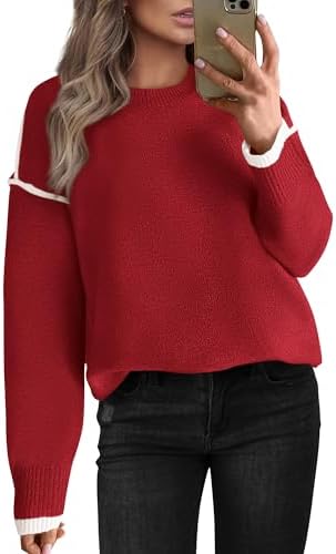 BTFBM Fall Sweaters for Women 2024 Trendy Casual Crew Neck Long Sleeve Loose Ribbed Knit Sweater Pullover Jumper Tops