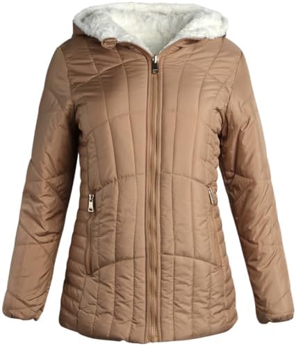 bebe Women's Puffer Jacket - Cozy Full Zip Up Hooded Reversible Puffer Jacket for Women - Casual Quilted Winter Jackets S-XL