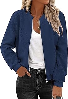 Zeagoo Women's Sherpa Fleece Jacket Long Sleeve Faux Fuzzy Casual Zip Up Bomber Coat With Pocket S-XXL