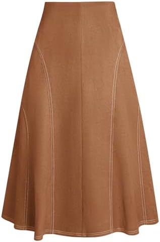 Kate Kasin Women's Suede Midi Skirt 2024 Fall Winter High Waist A Line Skirt